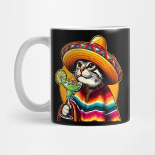 Cat Drinking Margarita Mexican Poncho Cat Lover Mug